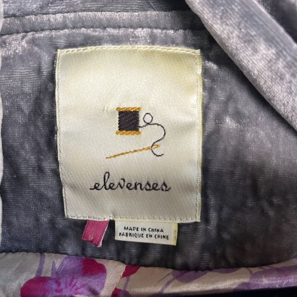 Elevenses by Anthropologie Grey Velvet Blazer Draped Front Relaxed Fit Jacket 4 - Picture 11 of 11